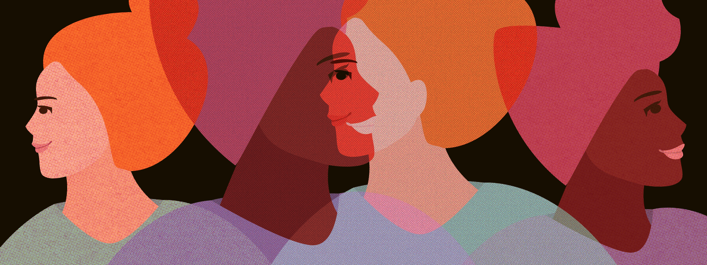 Abstract illustration of two women overlapping, one Black and one white.