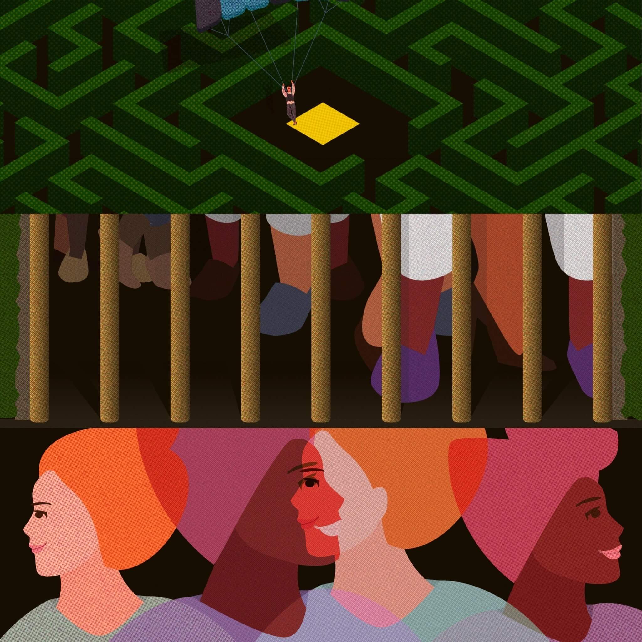 Three illustrations created for an article on wealth and race inequties